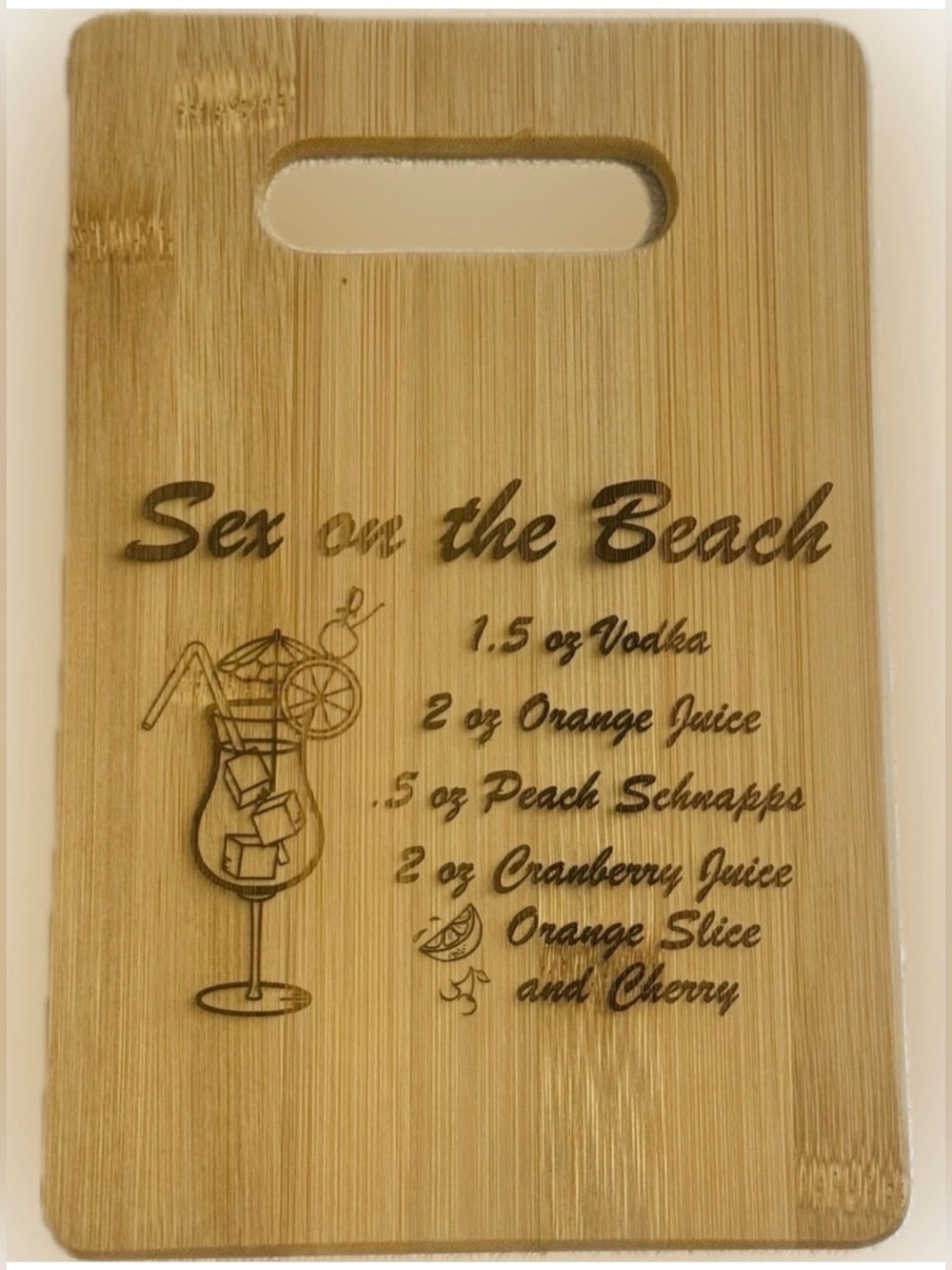 Bamboo 'Sex on the Beach' Laser Engraved Natural Cutting / Serving Board